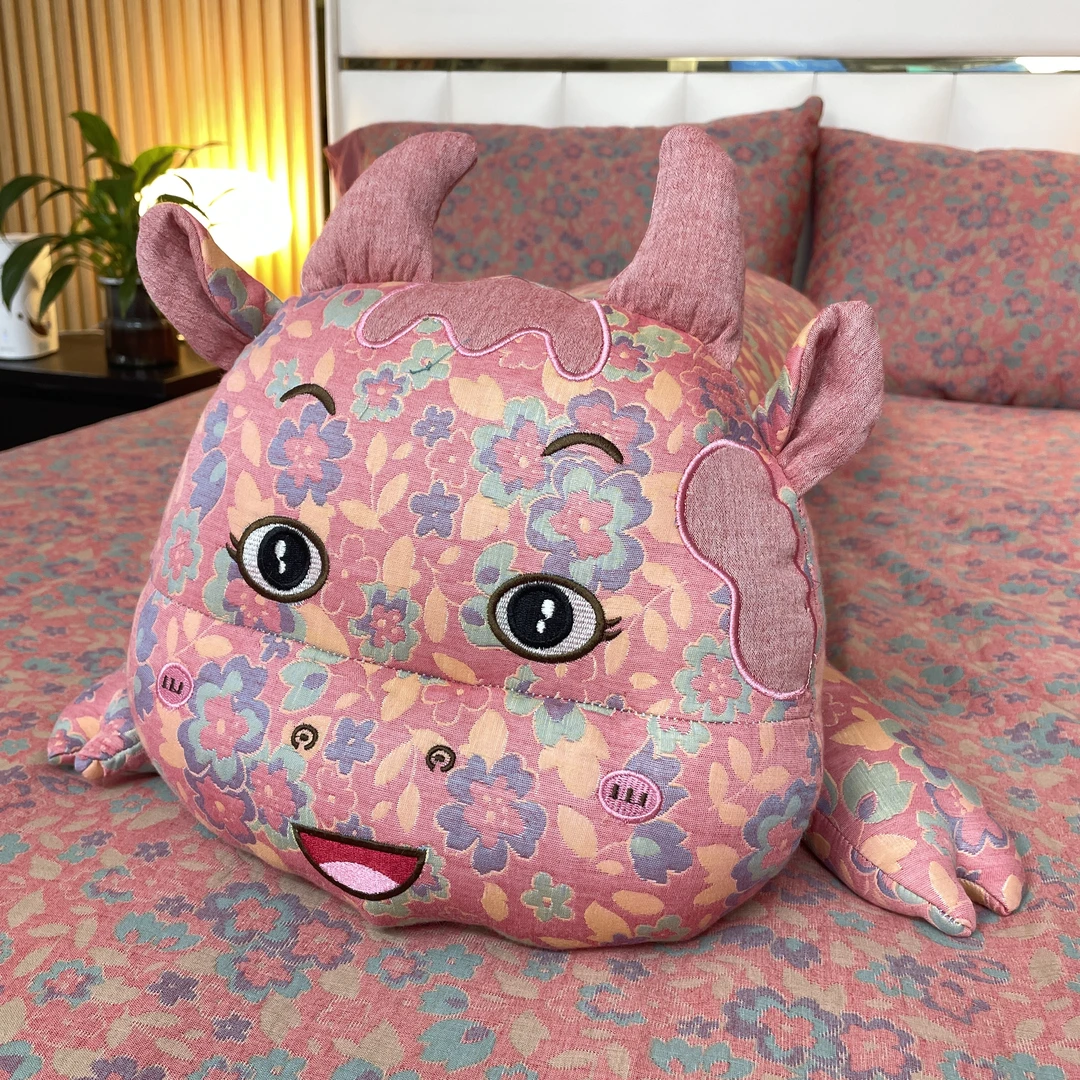 【牛牛玩偶】可拆洗全棉色织A类三层纱布花间物语牛牛功能靠垫抱枕