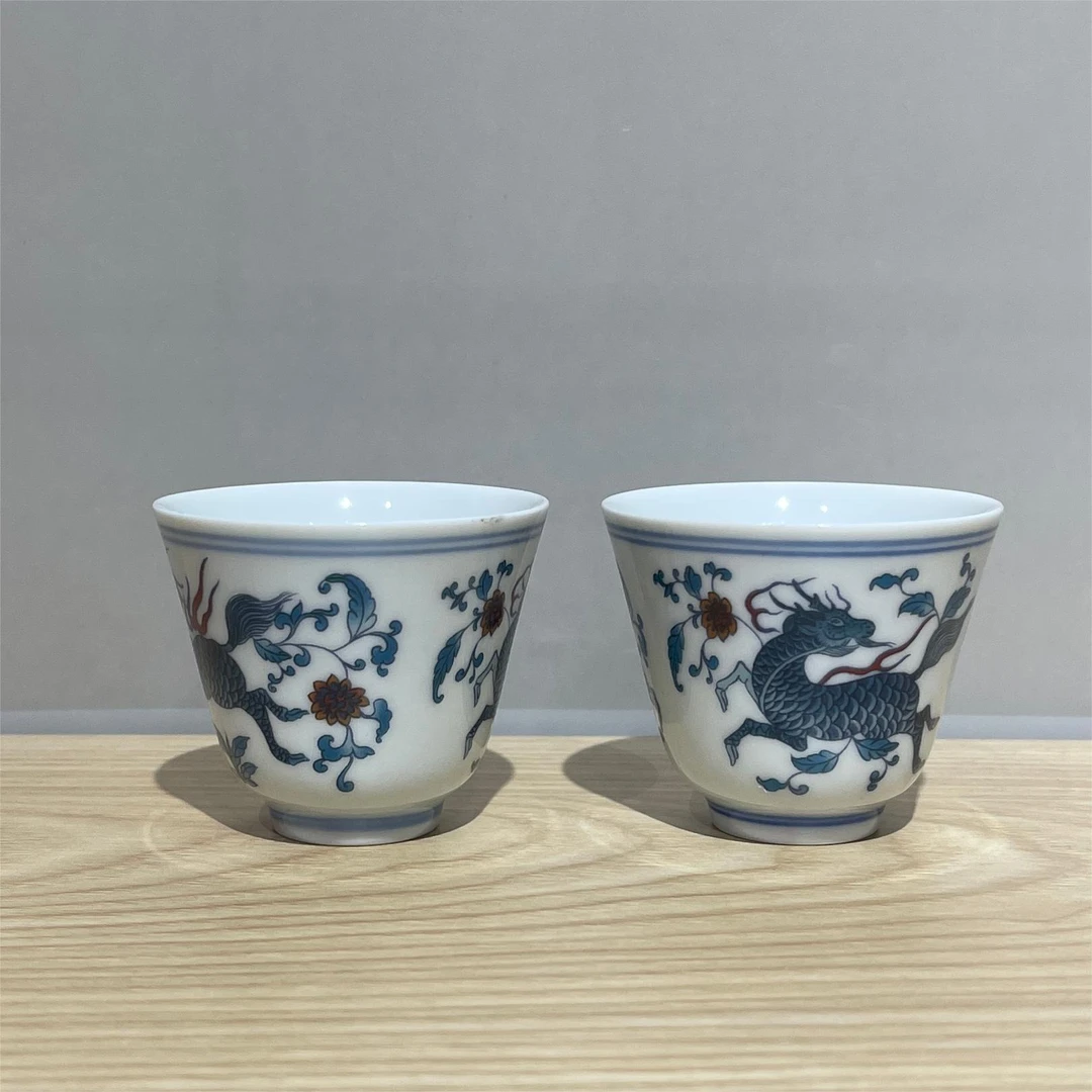 吾游陶瓷珐琅彩【麒麟铃铛杯两杯】 家用茶具茶杯