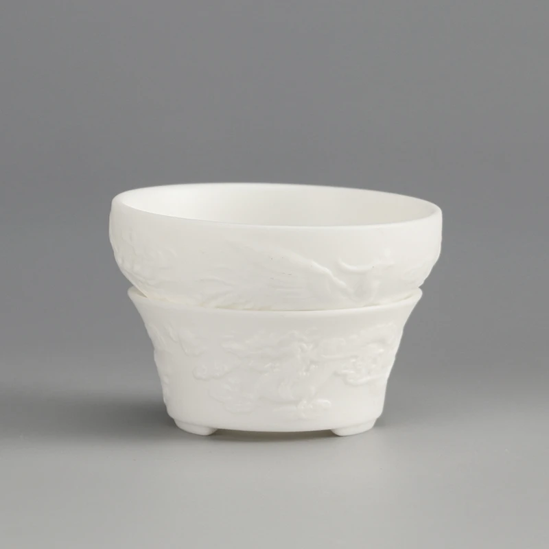 吾游茶器羊脂玉瓷素烧浮雕龙凤过滤家用陶瓷茶漏茶水分离器