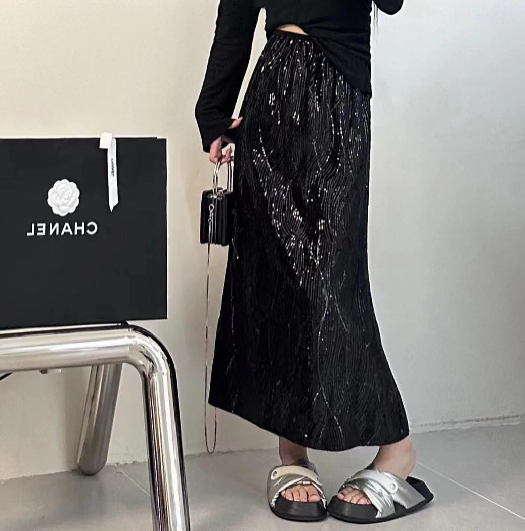 冬季上新加绒鱼尾裙气质时尚中长款复古高腰裙子235