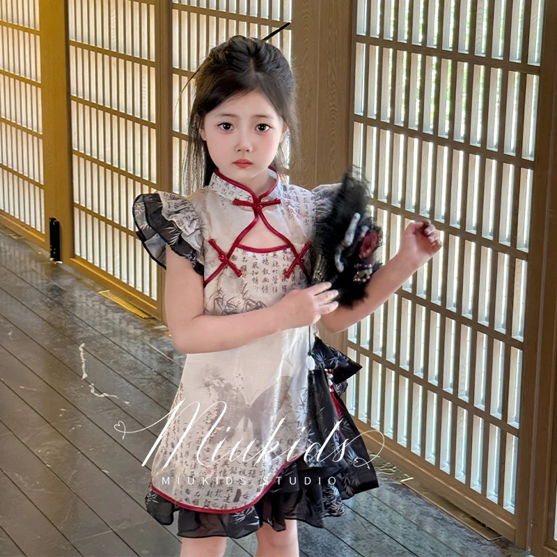 miu妈童品原创设计寄相思女童中国风新中式旗袍斗篷夏款汉文字裙