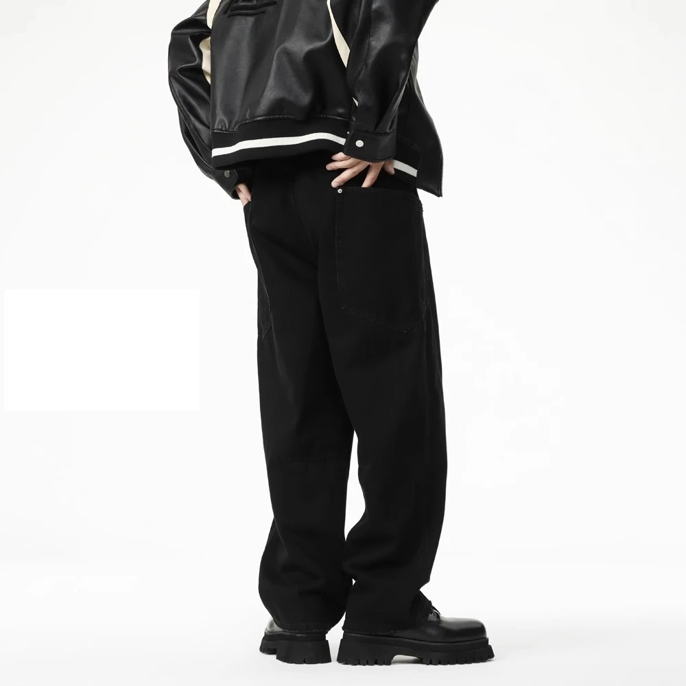 Cebrodz黑色牛仔裤男士宽松直筒垂感阔腿裤子潮牌美式休闲弯刀裤