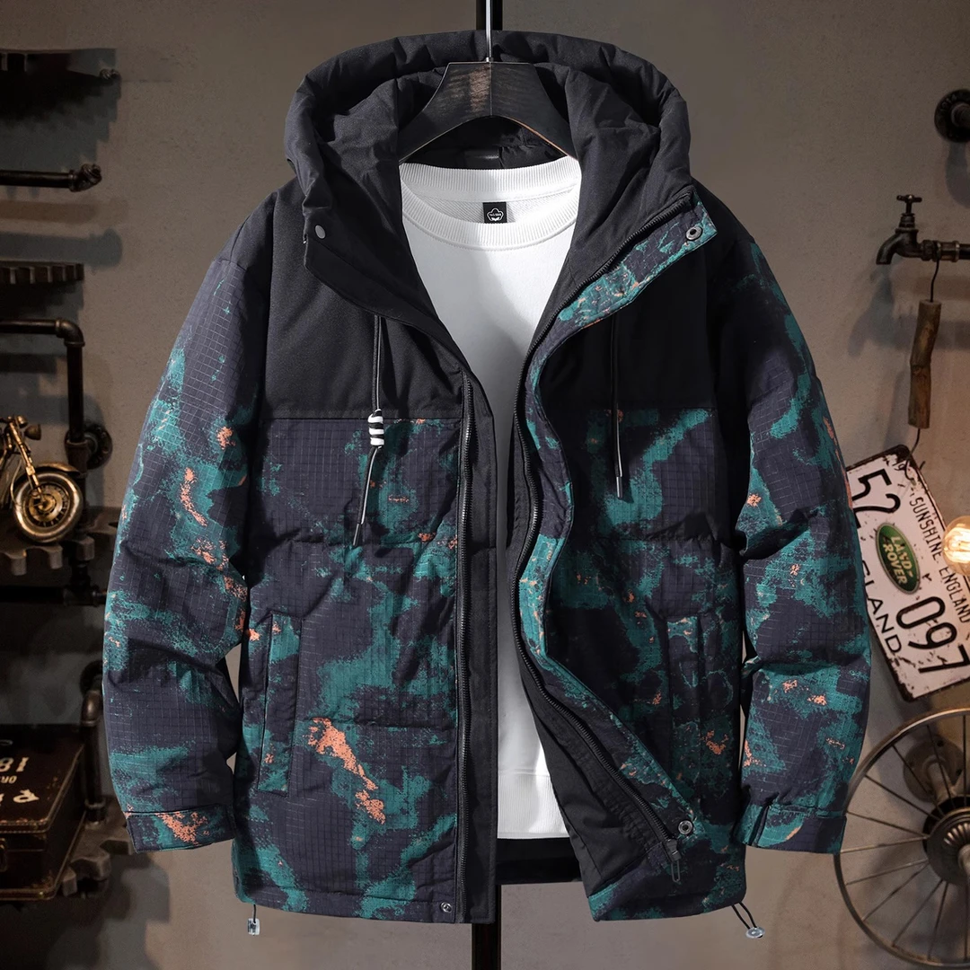 Cebrodz冬季连帽迷彩羽绒服男美式户外工装三防保暖外套百搭上衣