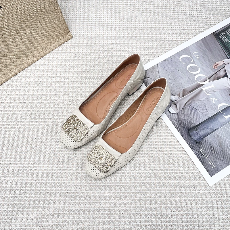 断码青沧断码青沧|34-40|3.5cm|法式方头浅口金属透气真皮粗跟单