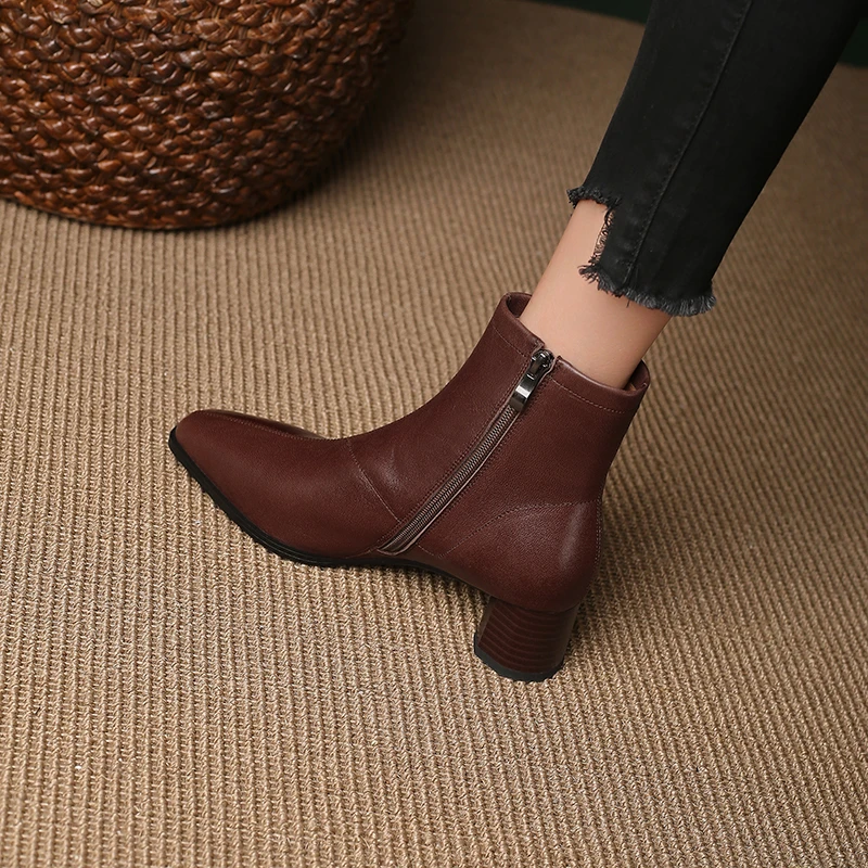 半坊手工女鞋|34-41码|4.5cm跟|复古英伦风弹力瘦瘦靴粗跟短靴女