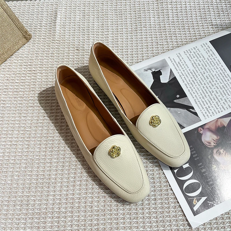 半坊手工女鞋/34-40/3.0cm/法式方头浅口山茶花软面真皮粗跟单鞋