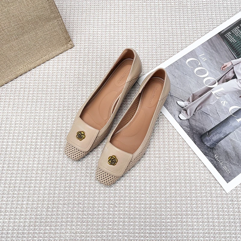 手工女鞋|34-40|4.0cm|法式复古方头浅口真皮软面粗跟单鞋女