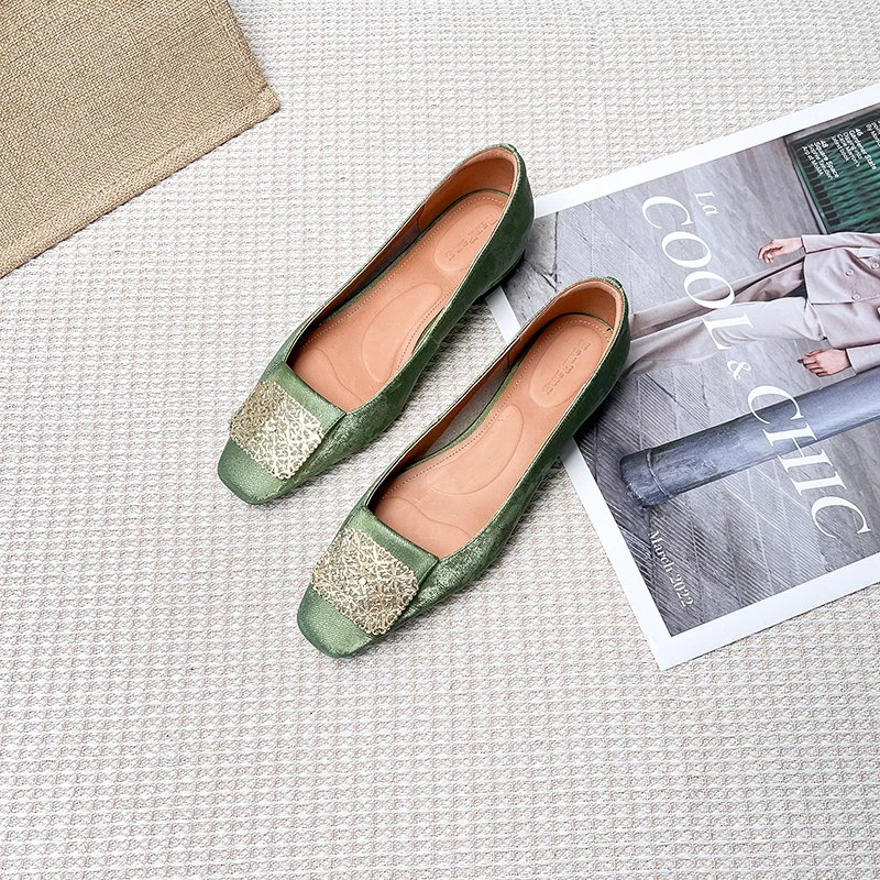 断码青沧断码福利品|34-40|2.0cm|方头浅口软面金属国风牛皮低跟