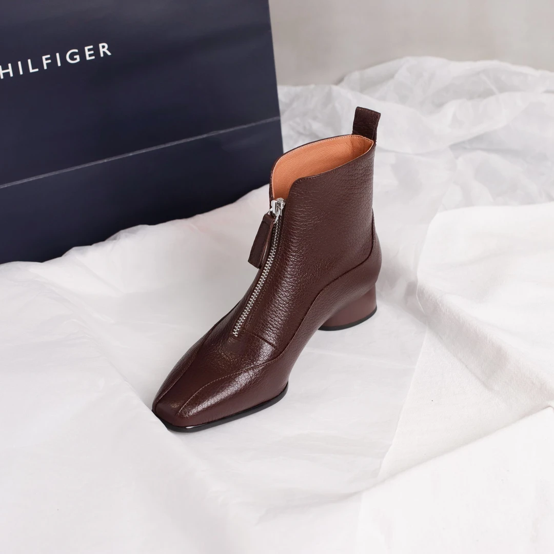 半坊手工女鞋|34-40码|3.0cm|秋冬复古法式方头羊羔毛英伦风短靴