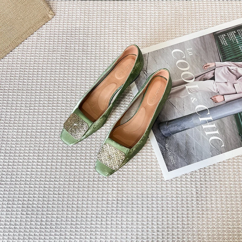 断码青沧|34-40|4.0cm|法式复古方头浅口国风装饰单鞋