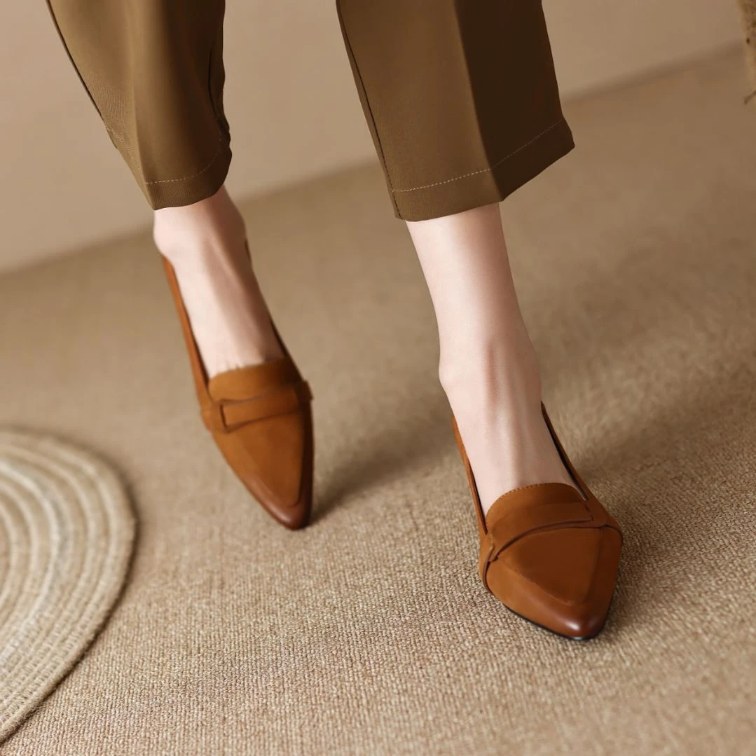 半坊手工女鞋|34-41码|4.5cm|尖头法式复古粗中跟真皮百搭单鞋女