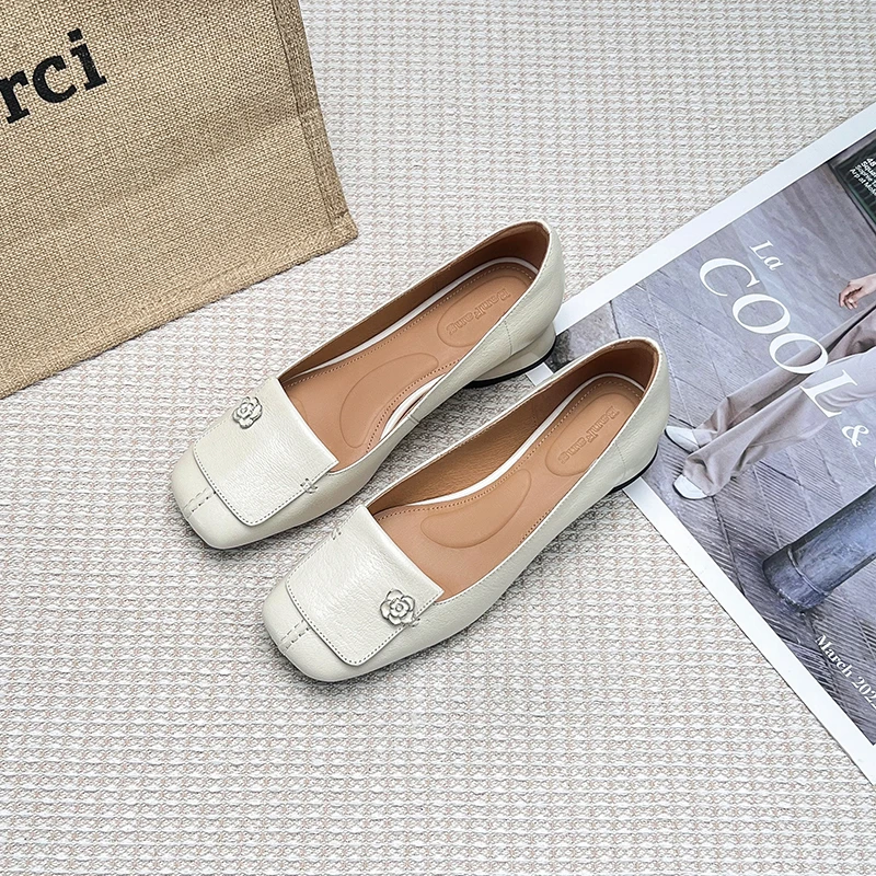 半坊手工女鞋|34-39|2.5cm|法式复古方头浅口真皮金属粗跟单鞋女