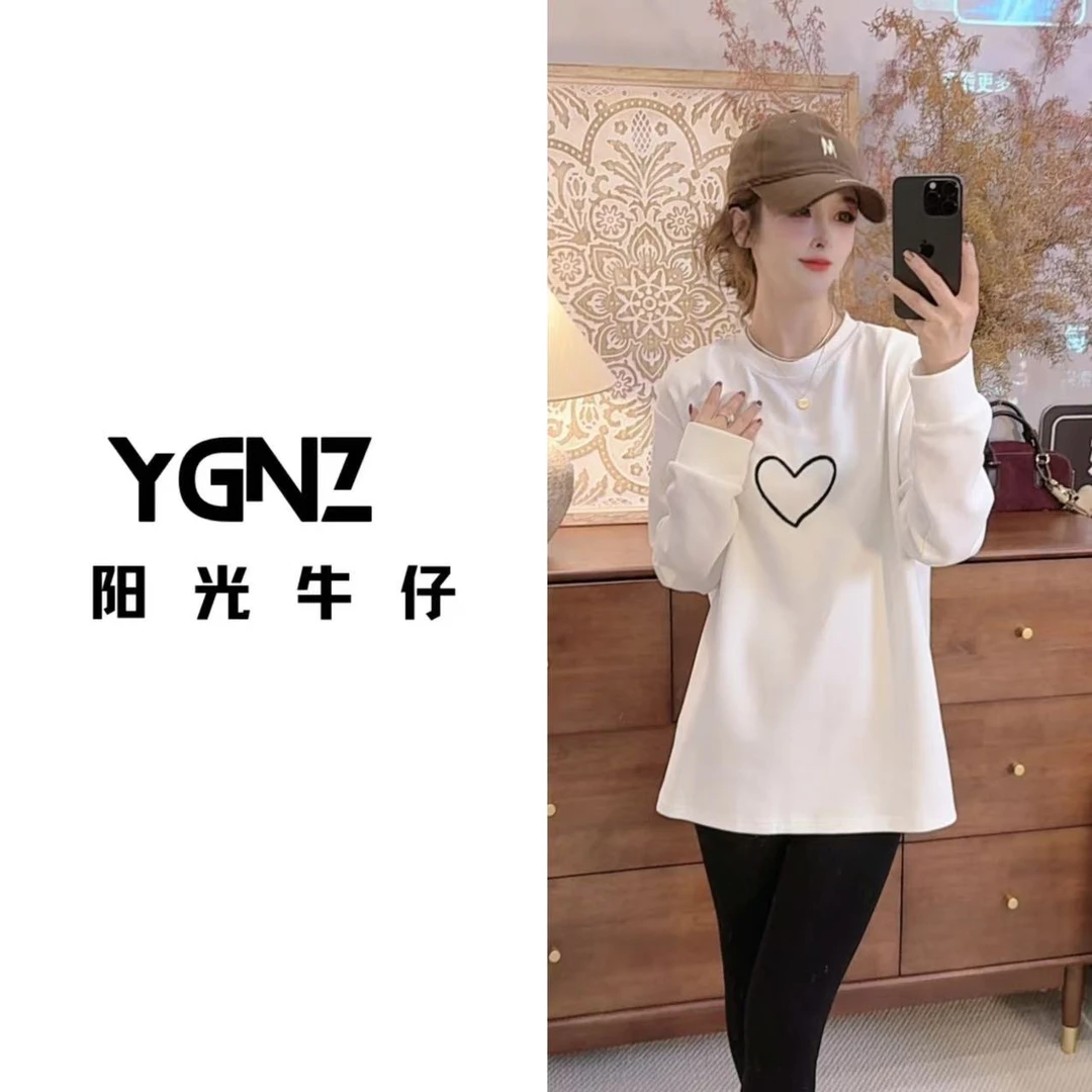 【阳光牛仔】“心动T”后背字母加厚长袖T恤