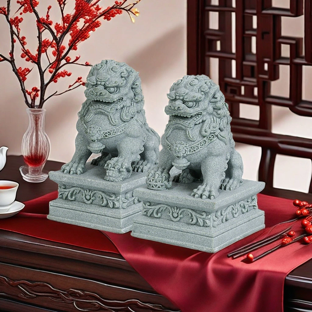 大号青石狮子一对高颜值摆件茶宠盆景鱼缸造景桌面门厅阳台装饰