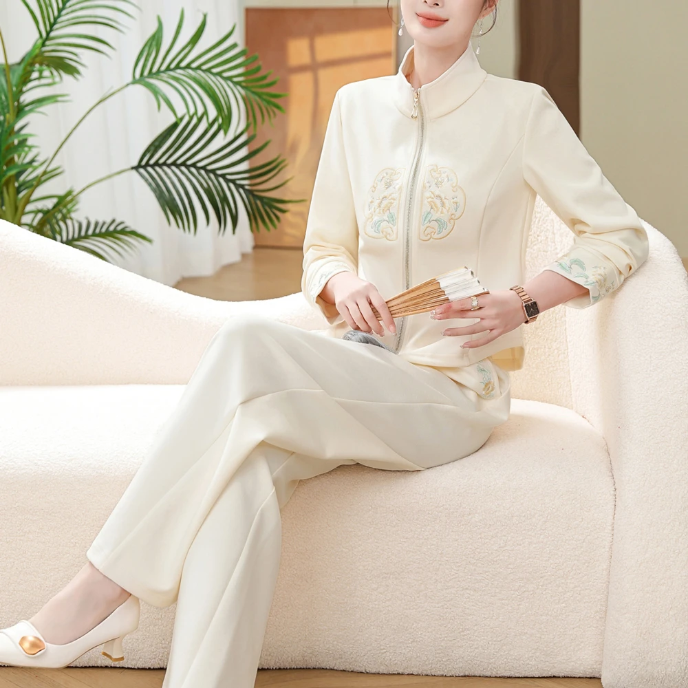 中老年春装绣花套装妈妈中年妇女春季新中式中国风休闲春秋两件套