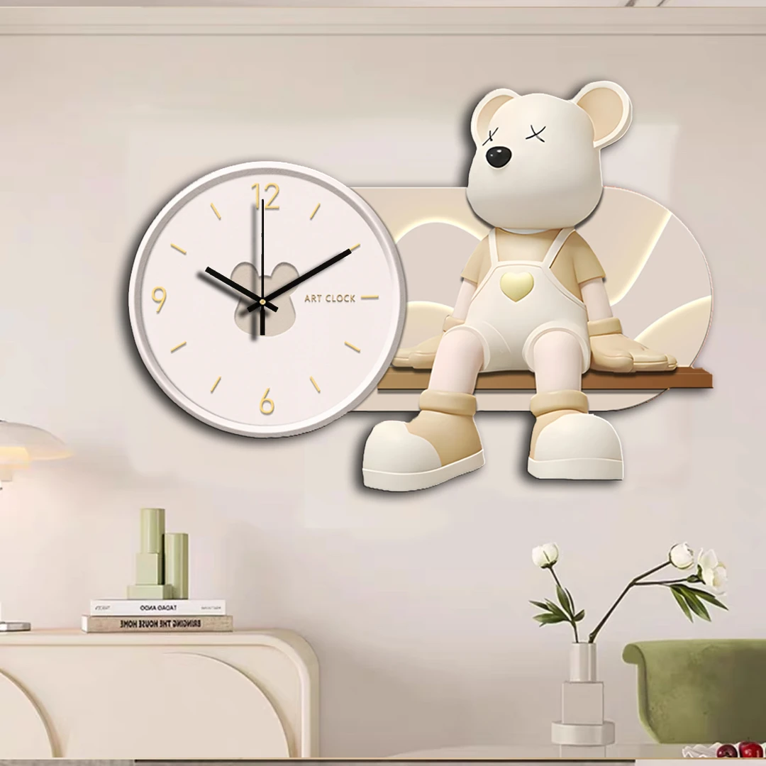 艺潮ZB68奶油风潮牌熊装饰画客厅背景墙挂钟卧室电子静音挂画JL