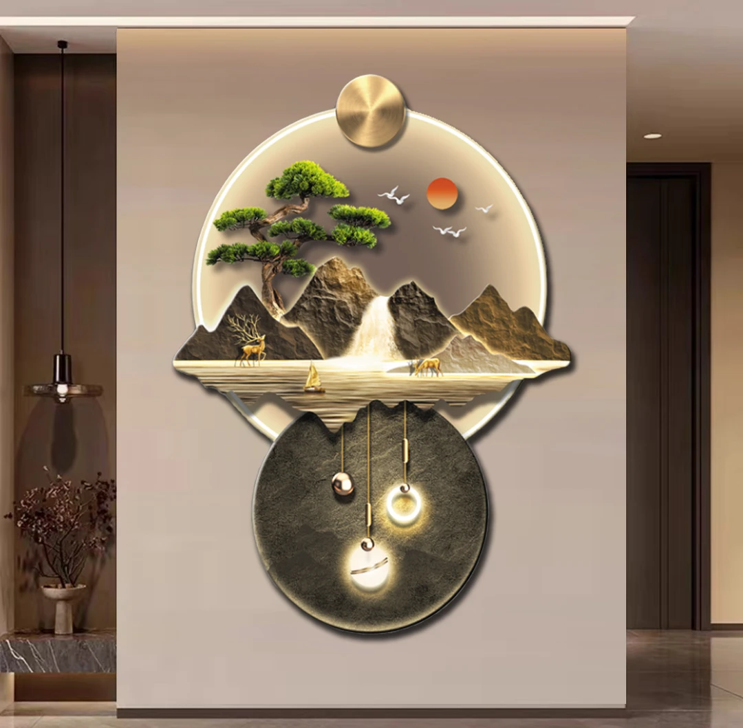 D078玄迎客松关墙正对入户门壁画入户玄关装饰画正对门玄关捡漏1