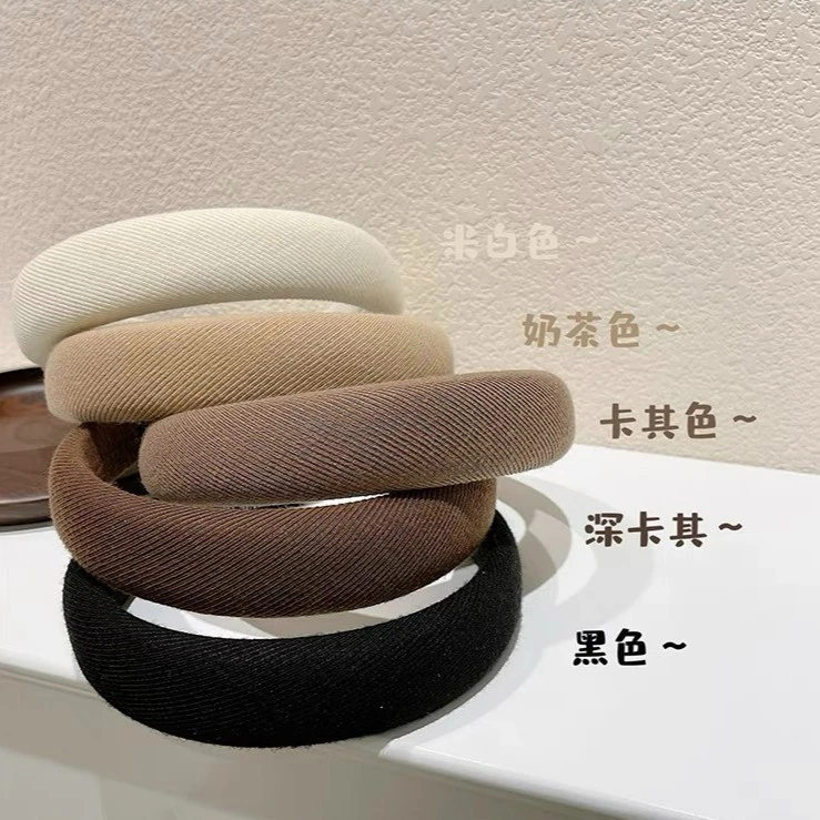 奶茶色色海绵宽边发箍蓬松少女ins百搭外出头箍发饰