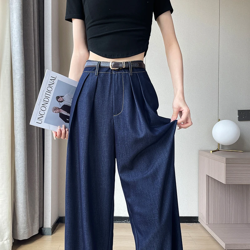 天丝牛仔裤女夏季薄款2024新款高腰垂感直筒小个子凉凉冰丝阔腿裤