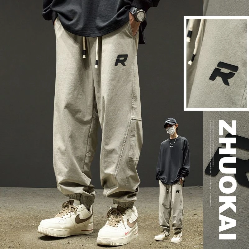 束脚工装裤男士秋季2023新款字母束脚裤宽松美式潮流复古休闲长裤