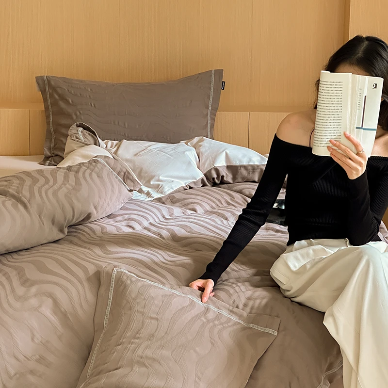 秋冬加厚磨毛丨浮雕提花四件套全棉纯棉床单被套简约美拉德风床品