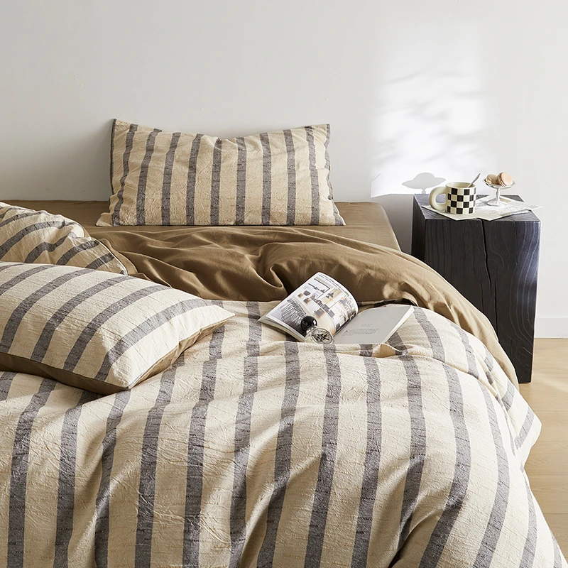 侘寂风条纹丨床上四件套三件套纯棉全棉床单被套简约四季通用床品