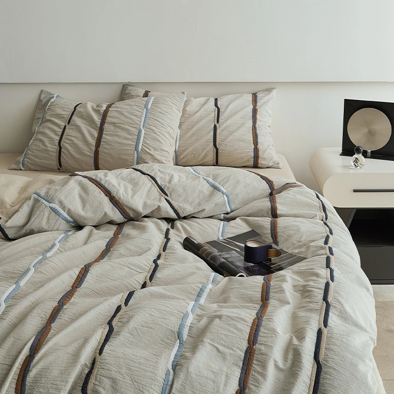 简约高级感泡泡纱丨床上四件套三件套全棉纯棉床单被套秋冬季床品