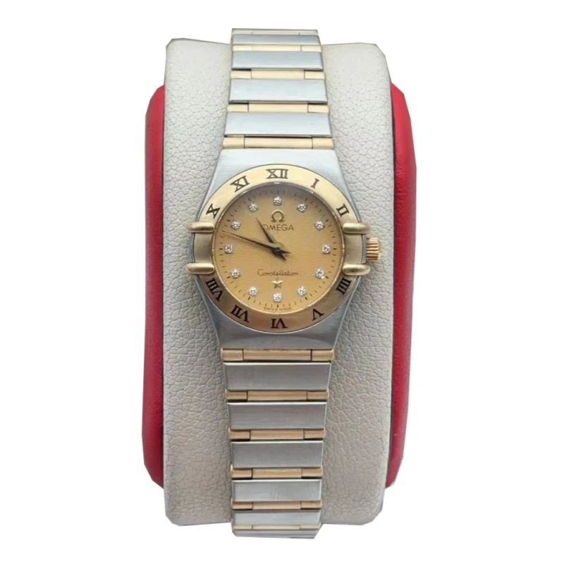 95新 Omega/欧米茄 22.5mm 原钻星座女表18K间金石英时尚女士腕表