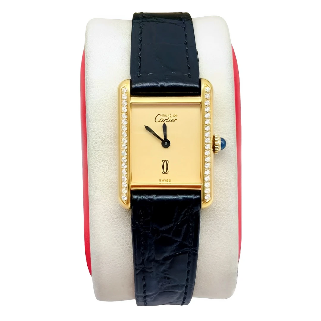 95新 Cartier/卡地亚 20.5*28盘 卡地亚坦克后镶钻手动机械女士表