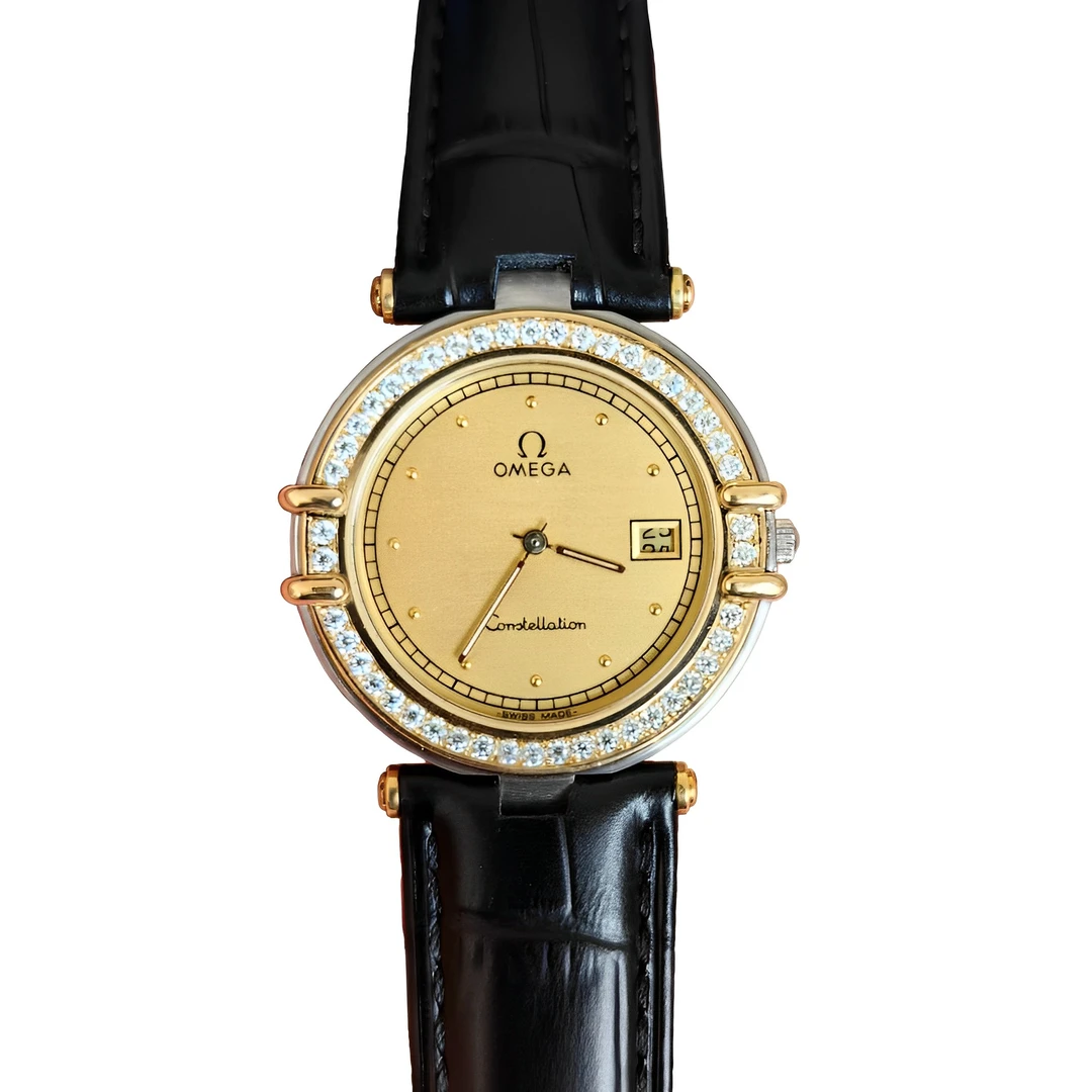 95新 Omega/欧米茄 31.5mm 星座系列 18K金圈后镶钻石英女士腕表