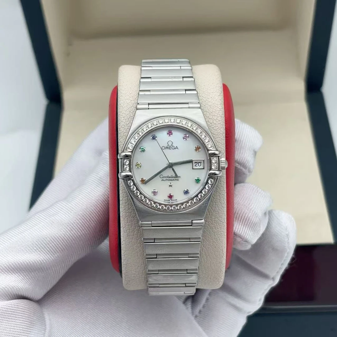 95新 Omega/欧米茄 27.5mm星座原钻贝母自动机械女士腕表