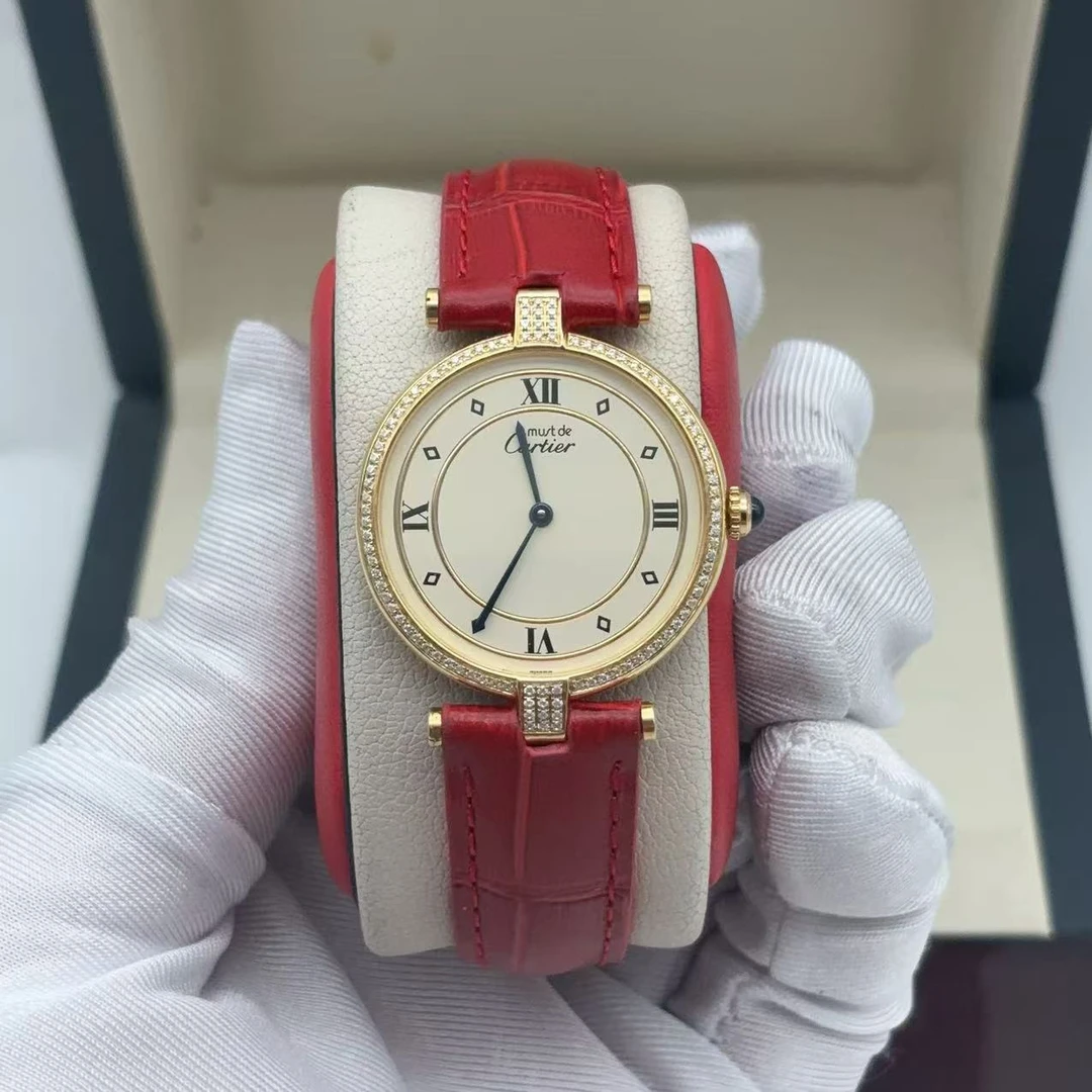 95新 Cartier/卡地亚 30mm卡地亚大饼后镶钻石英女士腕表二手名表