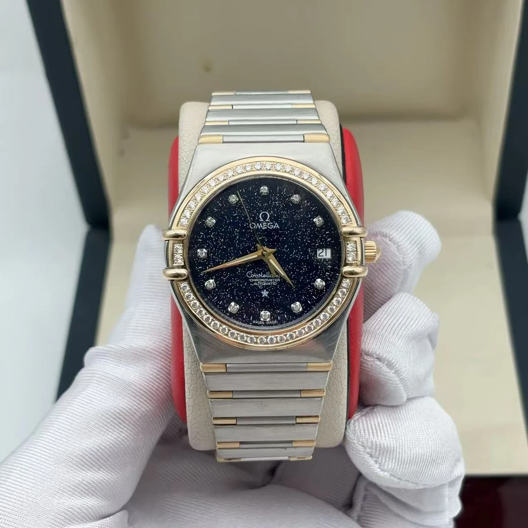 95新 Omega/欧米茄 35.5mm 星座后配盘后镶钻18K间金自动机械中性