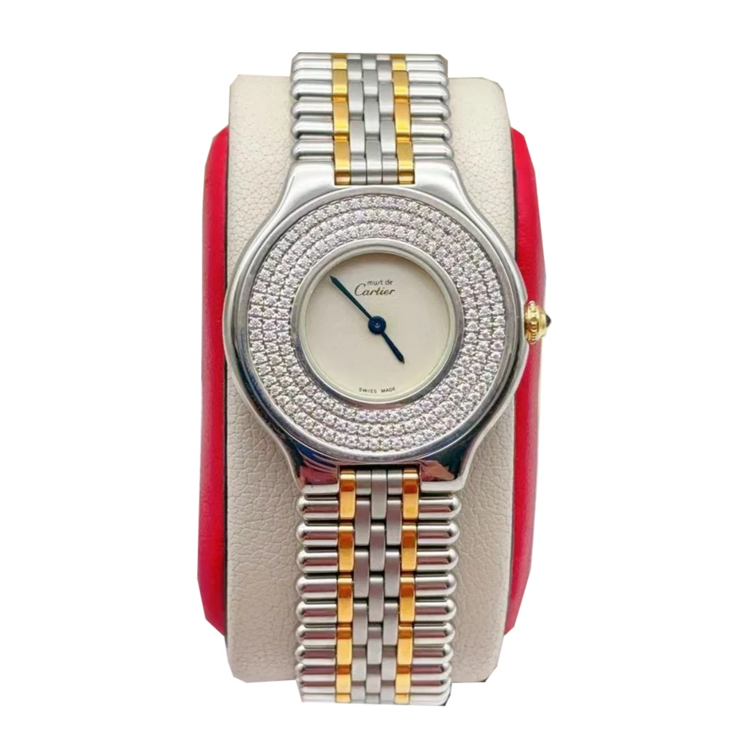 95新 Cartier/卡地亚 31盘卡地亚21世纪 后镶钻 石英女士表