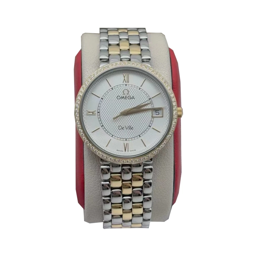 95新 Omega/欧米茄 33mm 欧米茄碟飞后镶钻18K间金石英女士腕表