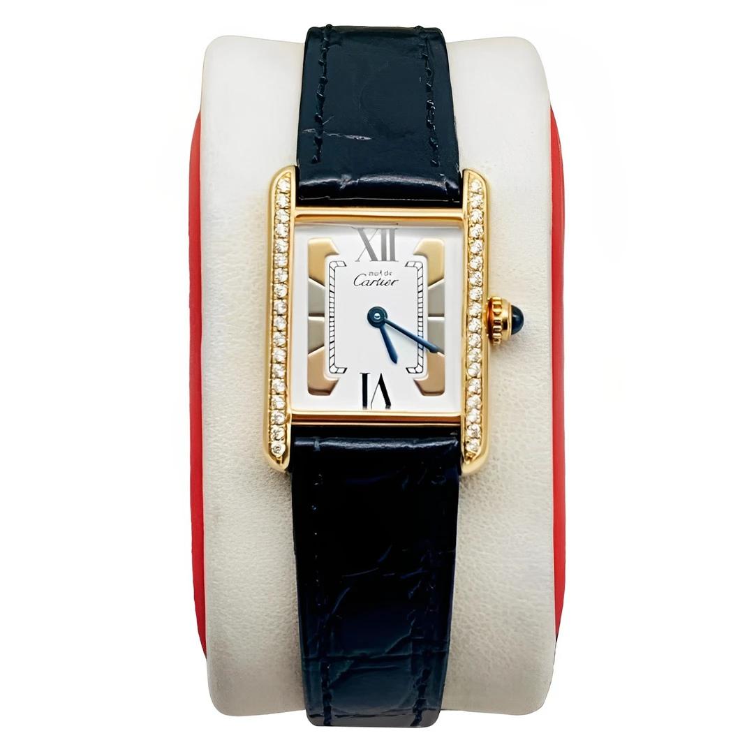 95新 Cartier/卡地亚 20.5*28盘 卡地亚 坦克 后镶钻石英女士腕表