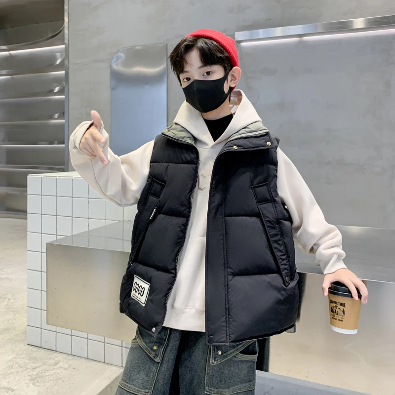 男童棉马甲秋冬季6-12岁中大童男孩加厚背心外穿儿童马夹韩版洋气