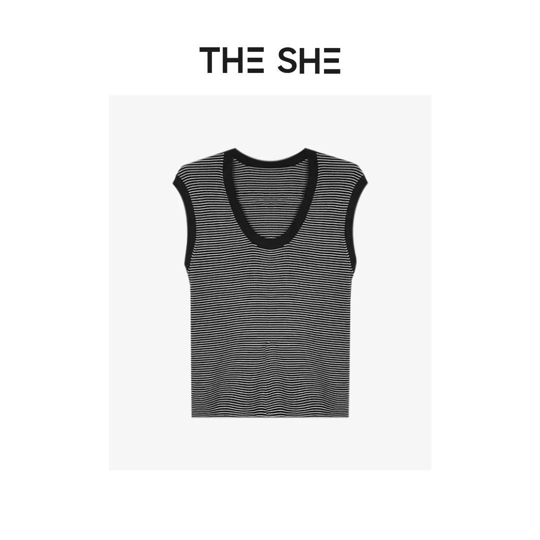 【LI·LI】『高级感U领细条纹背心』●松弛感夏季百搭针织衫