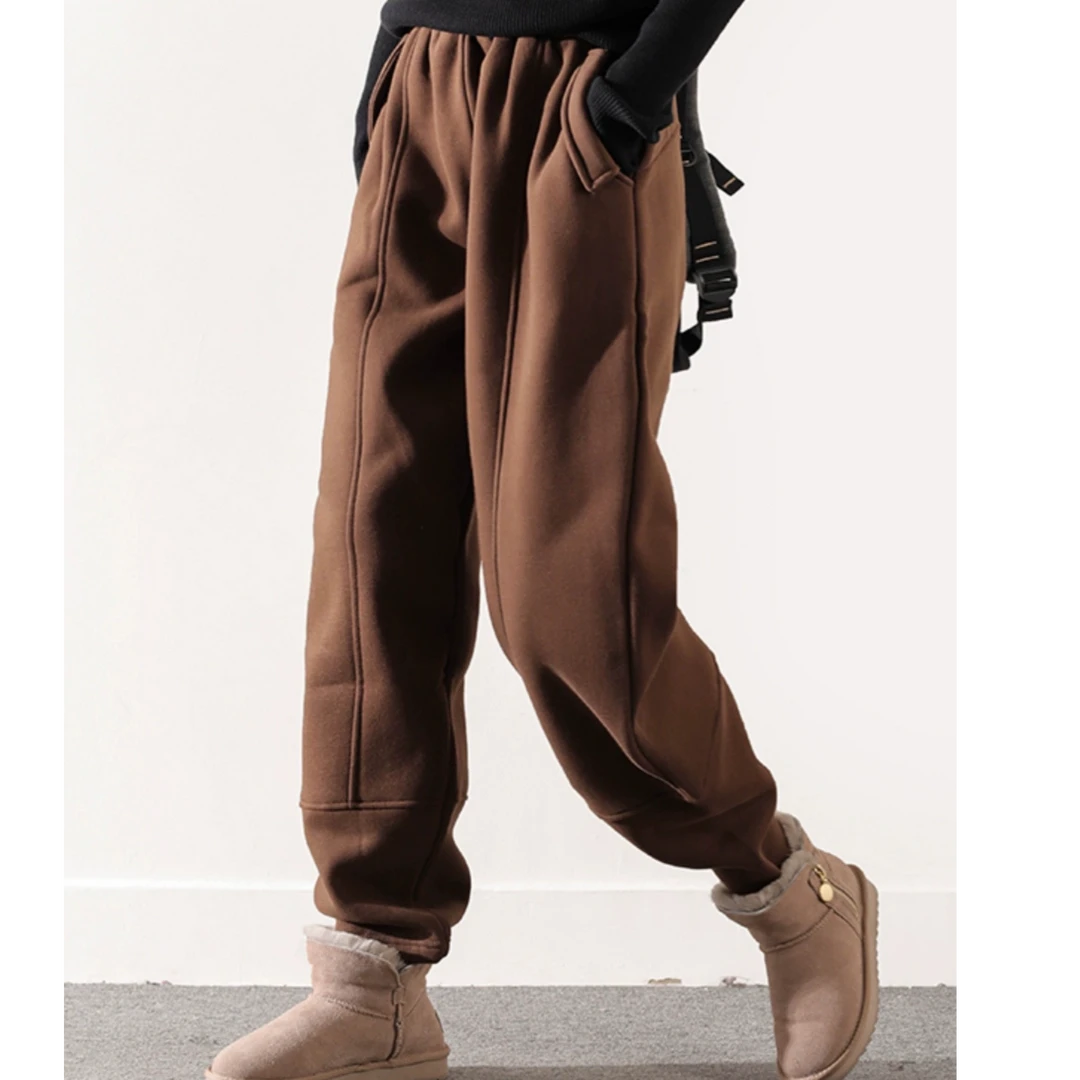 运动休闲卫裤女宽松时尚加绒加厚立体保暖哈伦裤2024冬季新品