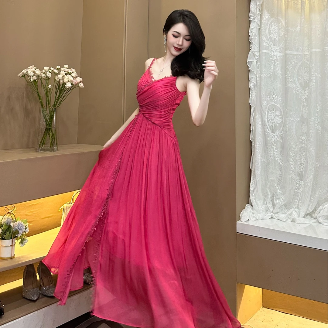 【水蜜桃】夏季新款设计师显瘦气质收腰小众吊带裙法式连衣裙 91170