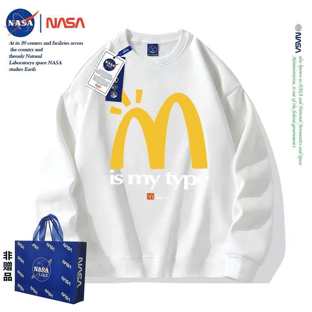 NASA联名麦当劳创意男生上衣宽松加绒款无帽冬季圆领卫衣type印花
