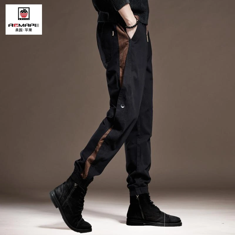 苹果2025复古拼接工装裤男秋冬季新款宽松大码束脚男士休闲裤百搭