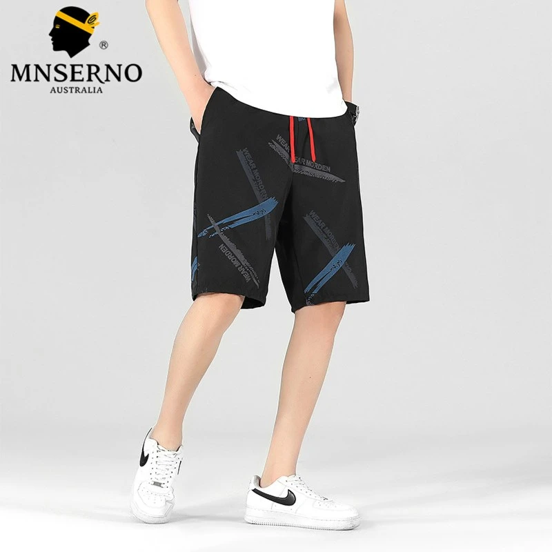 曼西尔奴男士夏季薄款裤子冰丝印花彩条弹力透气休闲短裤115240TM