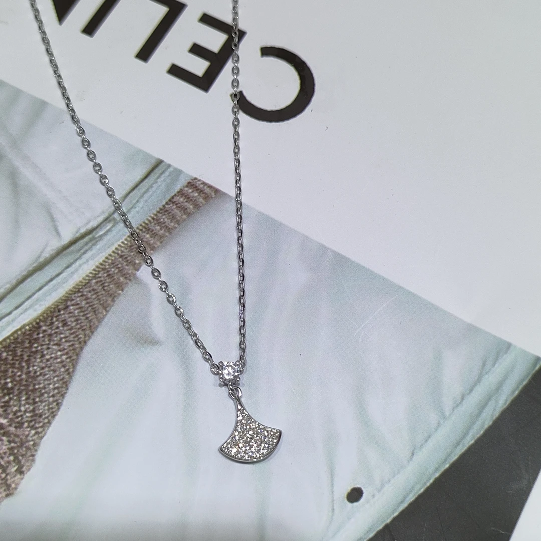 坠链均925银合成锆石 纯银925经典满钻小裙子套链气质时尚精致