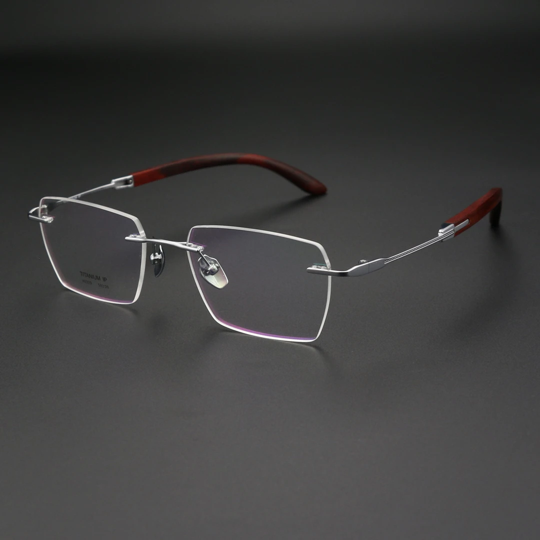 小叶紫檀纯钛无框大脸超轻变色防蓝光无框商务近视眼镜男可配度数