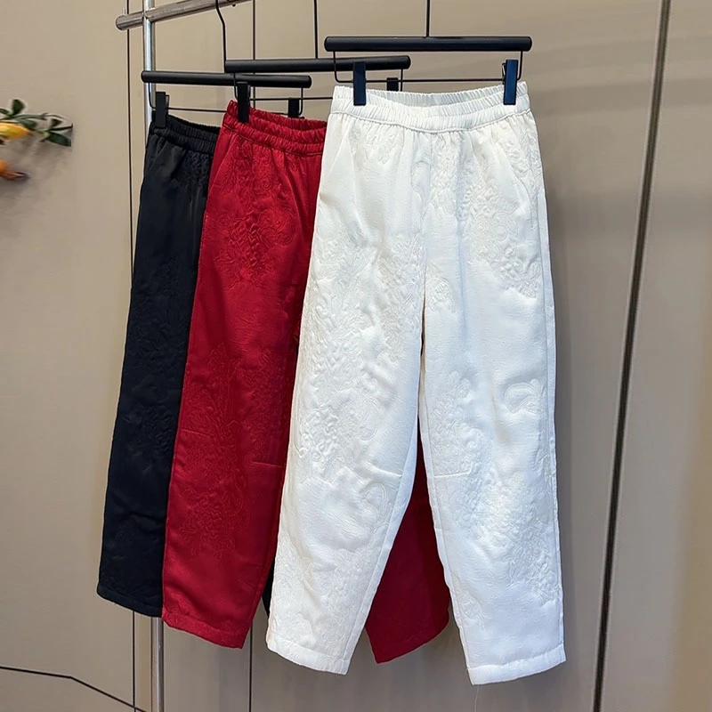 【福利】洋气刺绣轻薄棉裤女外穿时尚显瘦保暖裤女裤国风哈伦裤0710