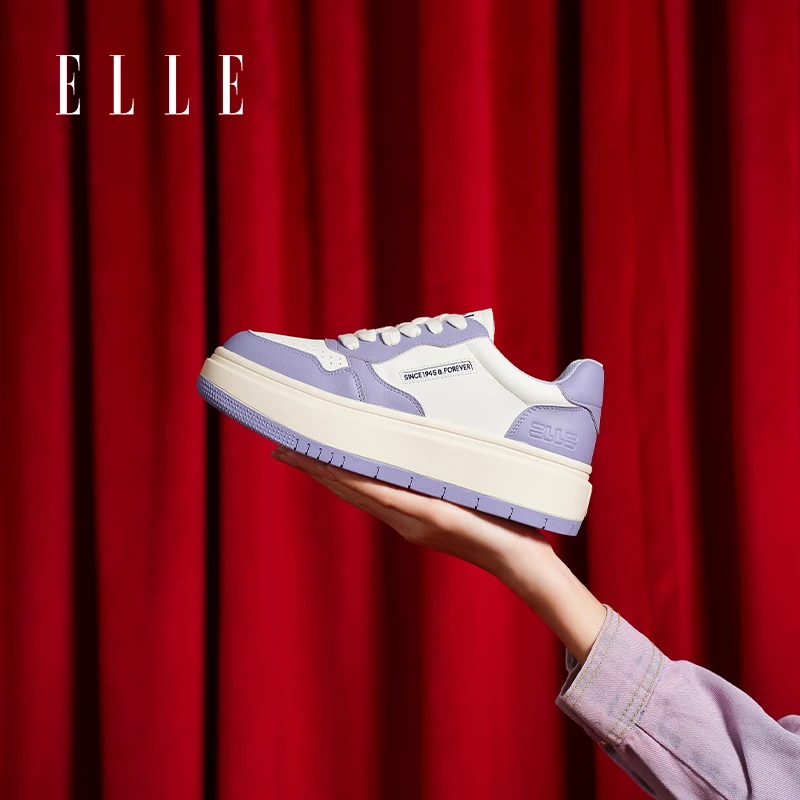 ELLE厚底面包鞋女鞋2023新款黑白熊猫鞋加绒小白鞋冬季板鞋松糕鞋