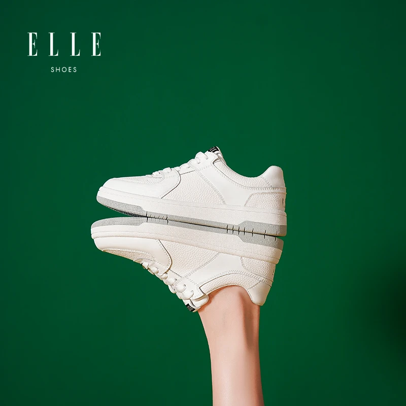 ELLE时尚百搭春季潮鞋低帮鞋厚底板鞋2023新款女士休闲小白鞋鞋子