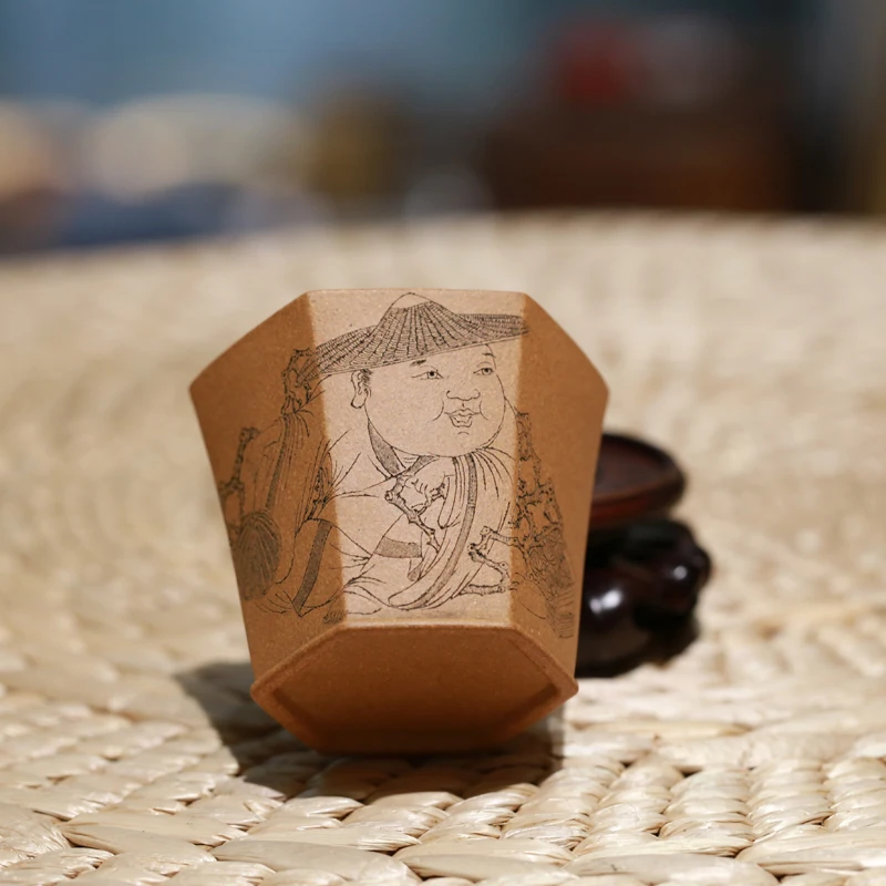 宜兴青堂张重庆主人杯紫砂杯六方饮味杯人物茶杯高档自用品茗杯