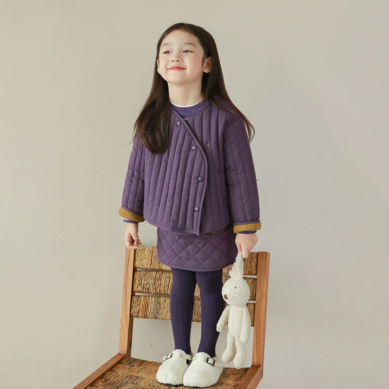 utouto大耳象女童斜扣棉服外套＆半裙＆条纹毛衣2023冬2309618